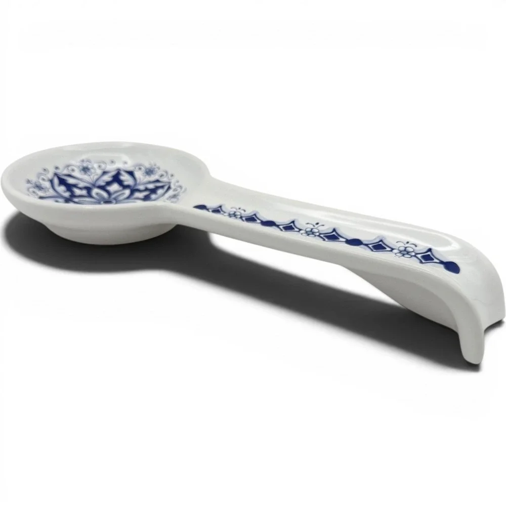Nova Deruta Italy Blue & White Ceramic Spoon Rest Floral Italian Pottery